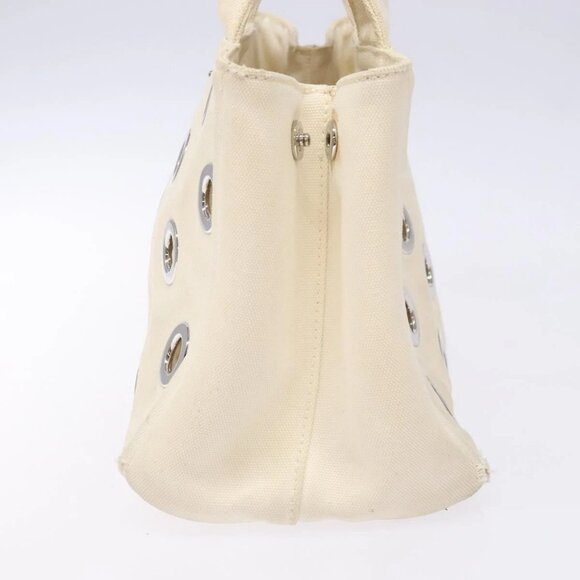 PRADA Canapa PM Hand Bag Canvas White Silver Auth 139730 - Picture 4 of 16
